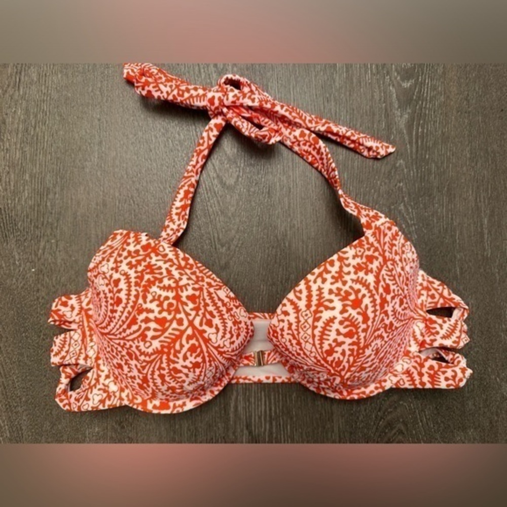 AERIE CORAL AND WHITE PRINT PUSH UP BIKINI TOP - Size 36B SKU:364